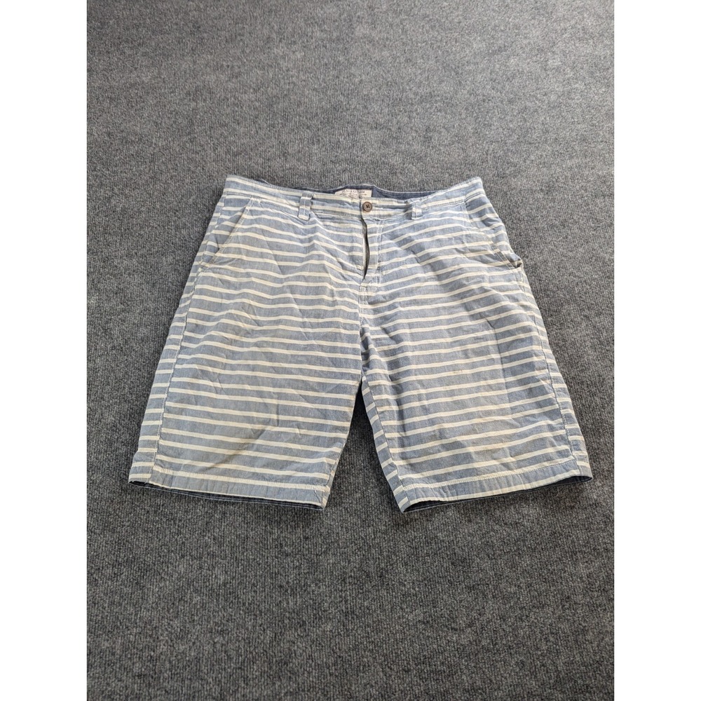 Flag and Anthem Shorts Mens 36 Blue Striped Chino Summer Golf Chambray